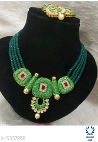 Blue Fancy Women Necklaces Set With Earrings For Marriage , Party - Adjustable, Light Blue, Brass